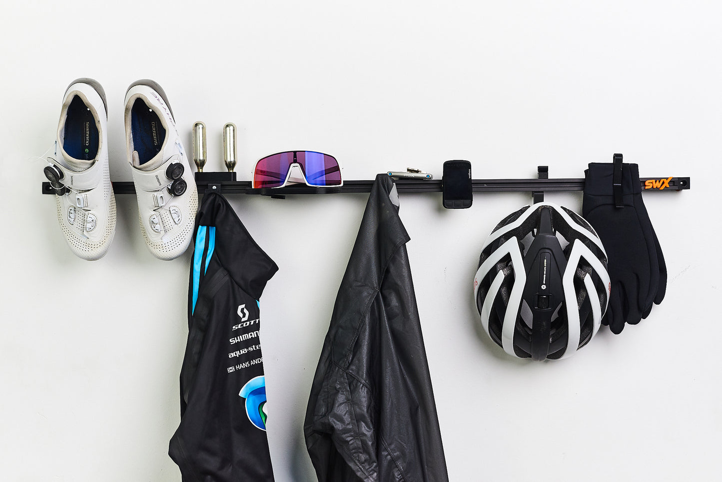Stylish and Convenient Bicycle Accessories Organizer Helmet and Shoes Hangers SPD/ SL, gloves, goggles