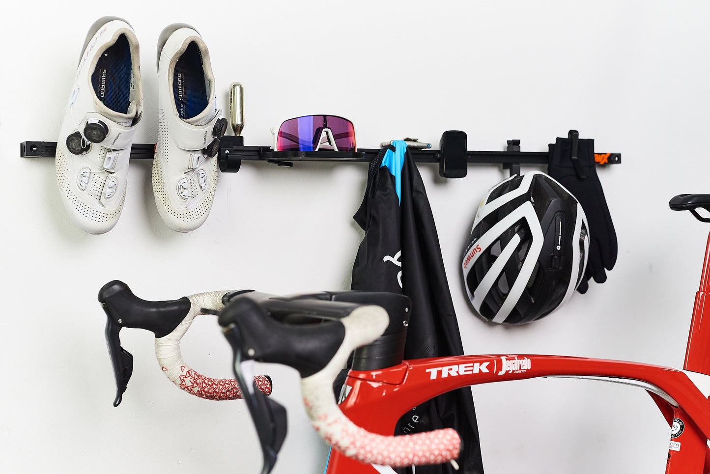 Stylish and Convenient Bicycle Accessories Organizer Helmet and Shoes Hangers SPD/ SL, gloves, goggles