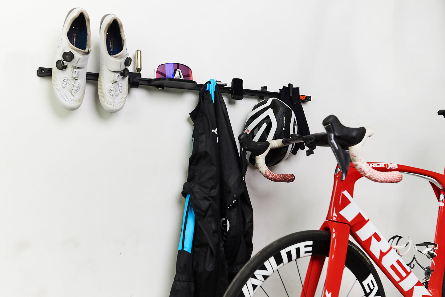 Stylish and Convenient Bicycle Accessories Organizer Helmet and Shoes Hangers SPD/ SL, gloves, goggles